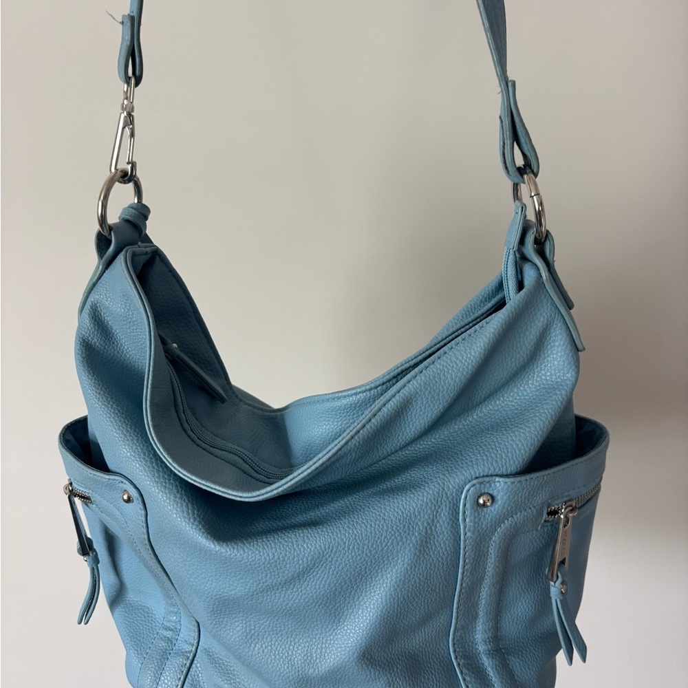 Blue Leather Shoulder Bag